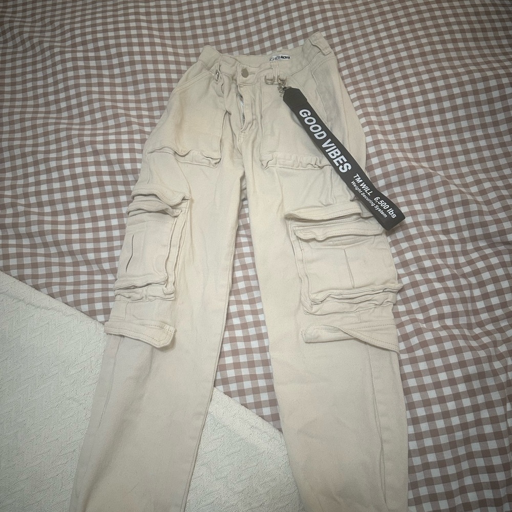 Fashion Nova Cream Cargo Pants